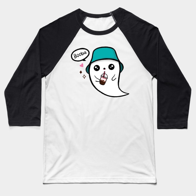 Cute Ghost Drinking Boba Milk Tea Baseball T-Shirt by lisanisafazrin